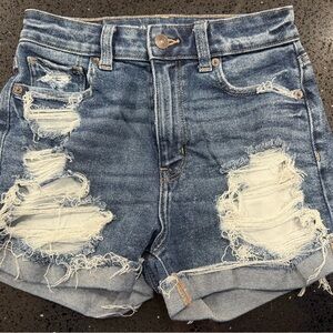 American Eagle Outfitters Blue Distressed Jean Shorts